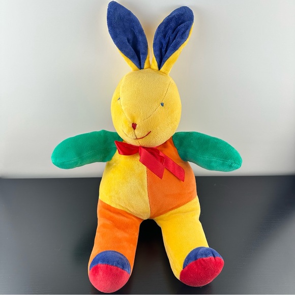 Vintage Other - Vintage 90s Primary Colors Velour Bunny Rabbit Plush Stuffed Animal 17”